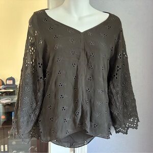 Brown Eyelet Women's Top